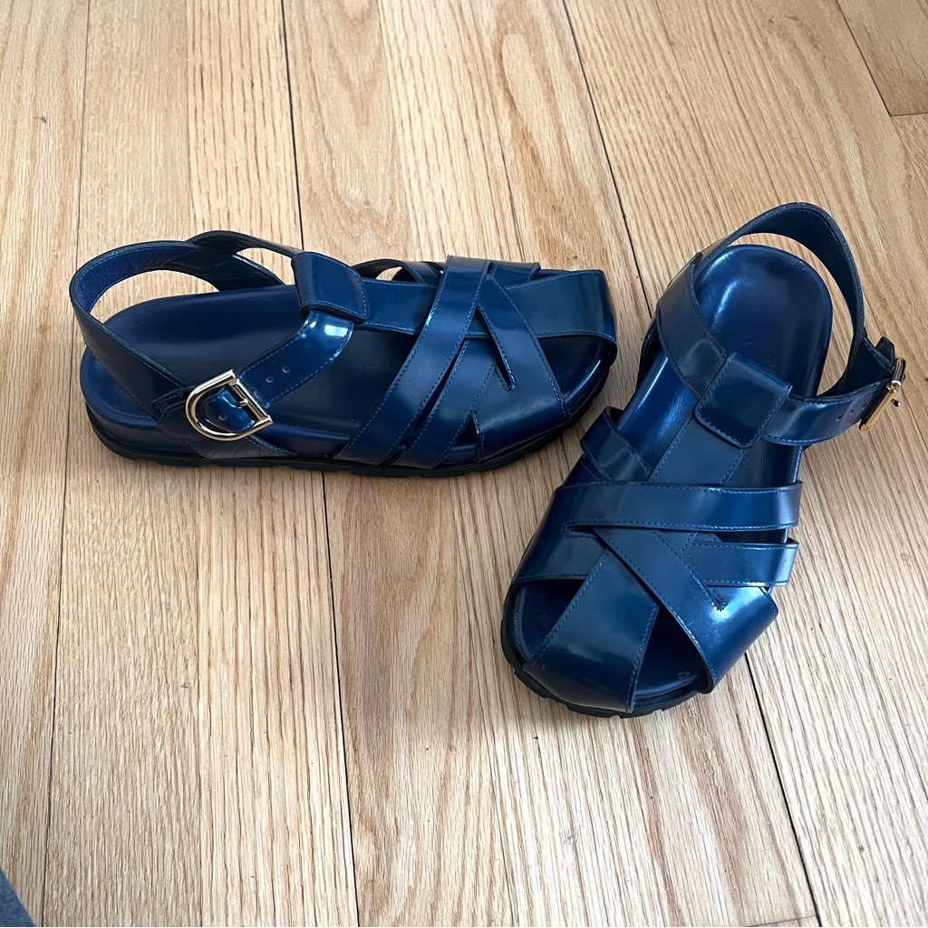 Dries Van Noten Fisherman Sandals In Blue, Size It 36.5 / Us 6.5
